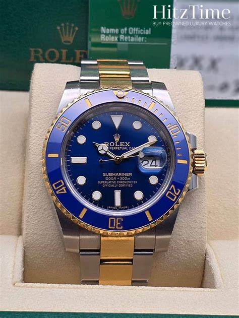 rolex submariner date two tone blue dial men's watch 116613lb-0005